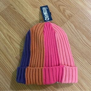OshKosh B'gosh ribbed knit beanie with a multicolored striped pattern.